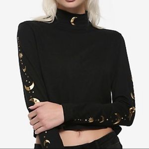 Gold Moons Mock Neck Crop Top